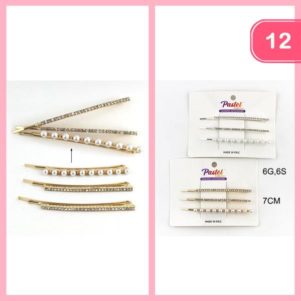 RHINESTONE PEARL HAIR PINS (12 UNITS)