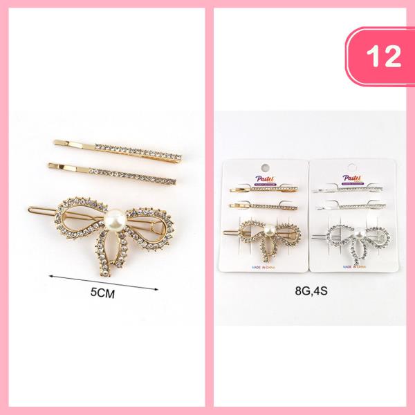 RHINESTONE HAIR BOBBY PIN BOW PIN (12 UNITS)