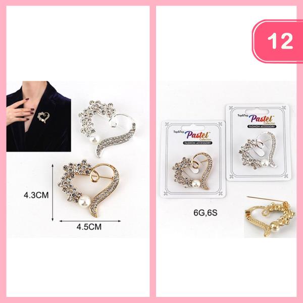 RHIENSTONE HEART PEARL BROOCH (12 UNITS)