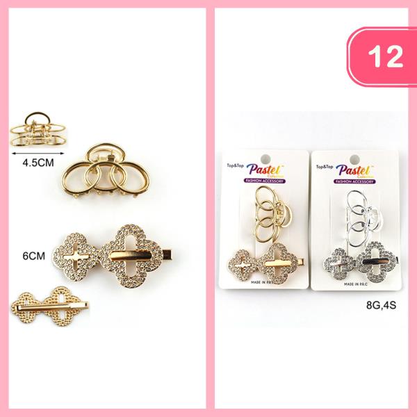 HAIR CLAW CLIP AND PIN SET (12 UNITS)