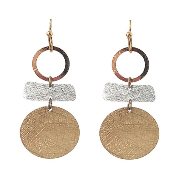 WESTERN TWO TONE METAL ROUND BAR DANGLE EARRING