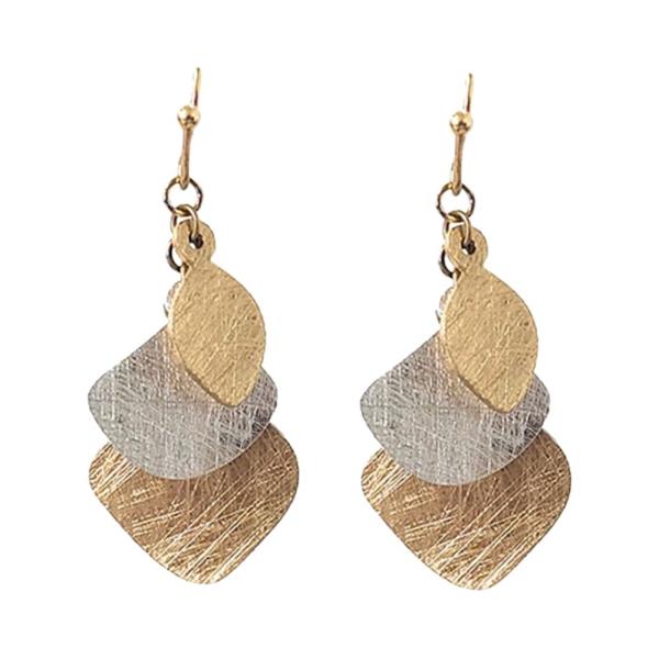 WESTERN TWO TONE METAL LAYERED LEAF DANGLE EARRING
