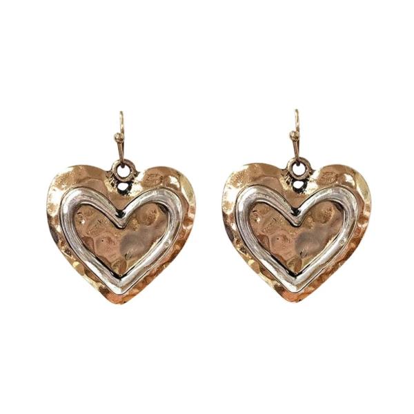 WESTERN TWO TONE METAL HEART DANGLE EARRING