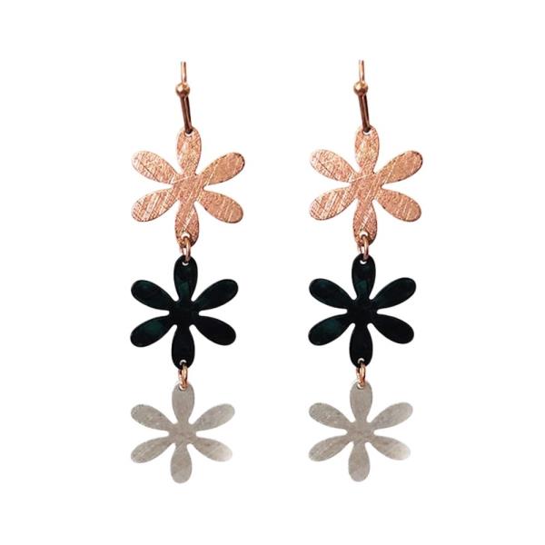 WESTERN TRI TONE METAL FLOWER DANGLE EARRING