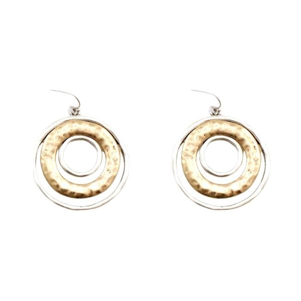 WESTERN TWO TONE METAL ROUND HAMMERED DANGLE EARRING