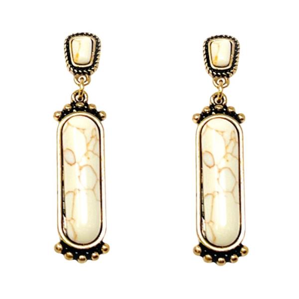 WESTERN MARBLING STONE LONG OVAL DANGLE EARRING