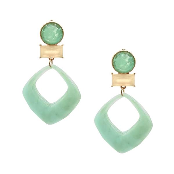 TEXTURED METAL MARBLE RESIN DANGLE EARRING