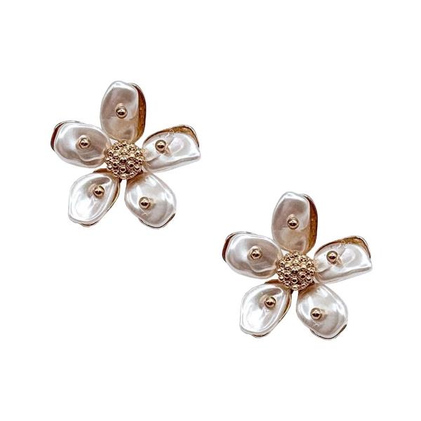 TEXTURED METAL FLORAL PEARL STUD EARRING