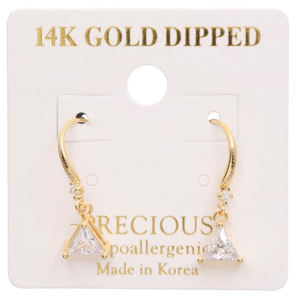 14K GOLD DIPPED TRIANGLE CZ DANGLE EARRING