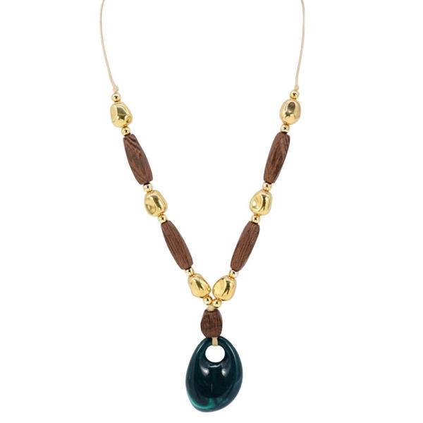 TEXTURED METAL BEADED PENDANT NECKLACE