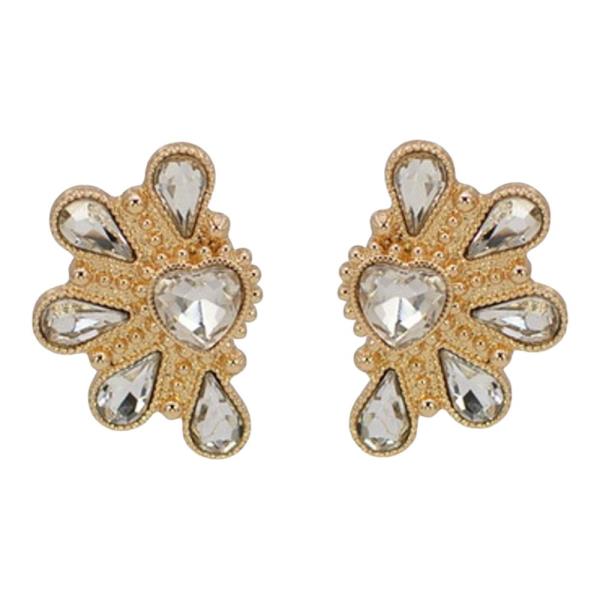 METAL CRYSTAL HEART EARDROP STUD EARRING