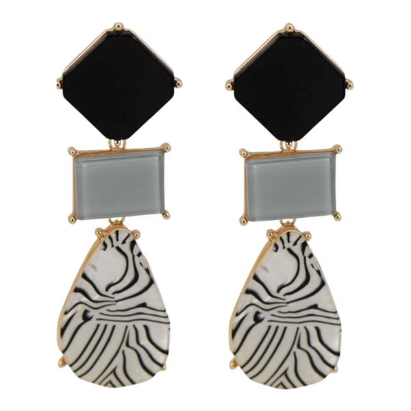 RESIN STONE SQUARE TEARDROP DANGLE EARRING