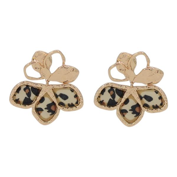LEOPARD PATTERN FLOWER METAL STUD EARRING