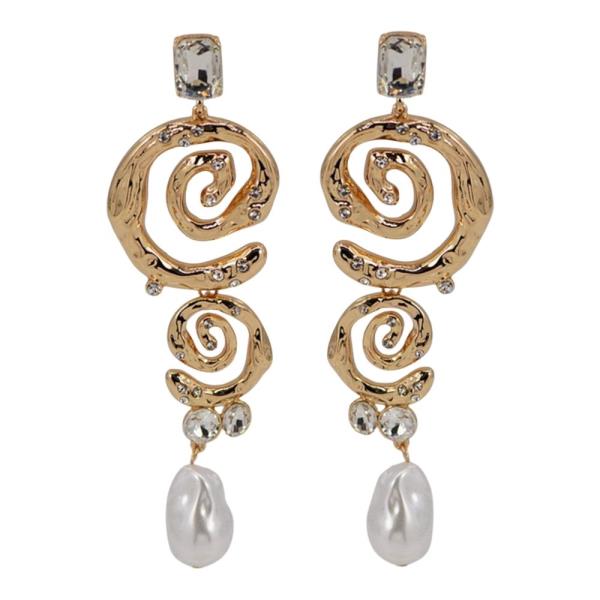METAL SWIRL PEARL DROP DANGLE EARRING