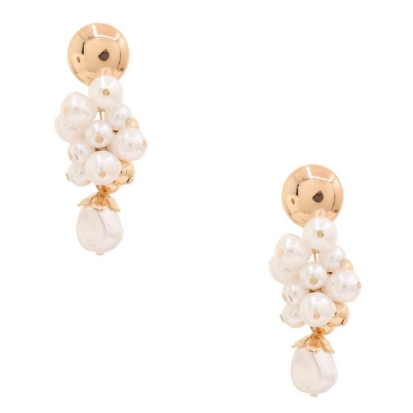 PEARL BEAD METAL BEAD DANGLE EARRING