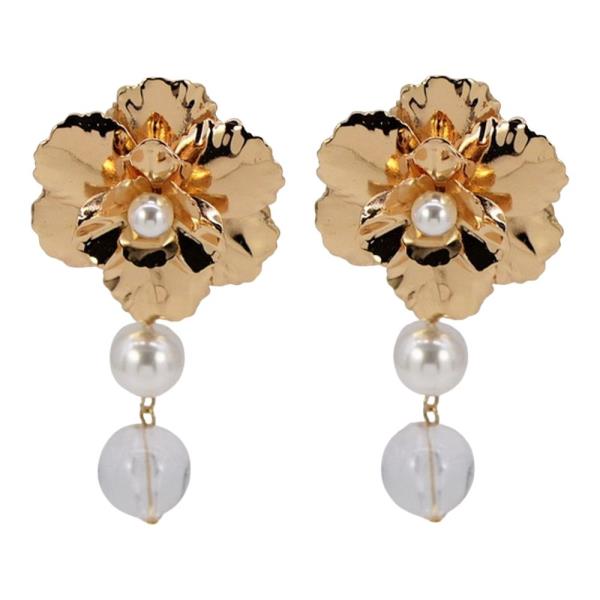 METAL FLORAL PEARL DROP DANGLE EARRING