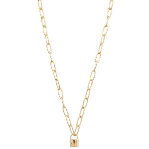 SODAJO LOCK CHARM OVAL LINK GOLD DIPPED NECKLACE