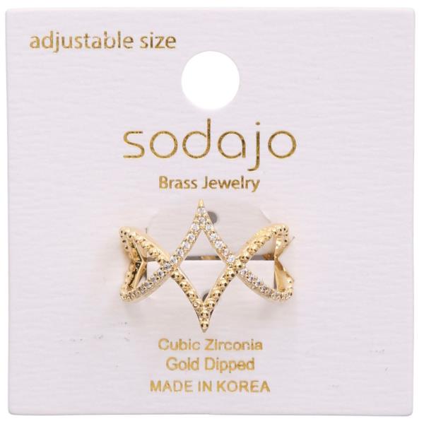 SODAJO CZ POINTED METAL GOLD DIPPED ADJUSTABLE RING
