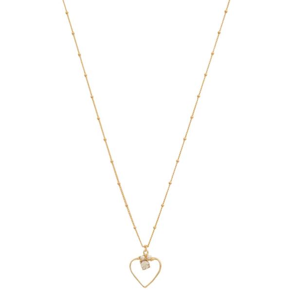 SODAJO CUT OUT HEART CHARM CRYSTAL PEARL BEAD GOLD DIPPED NECKLACE