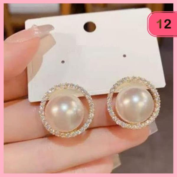 RHINESTONE PEARL ROUND POST EARRING (12 UNITS)