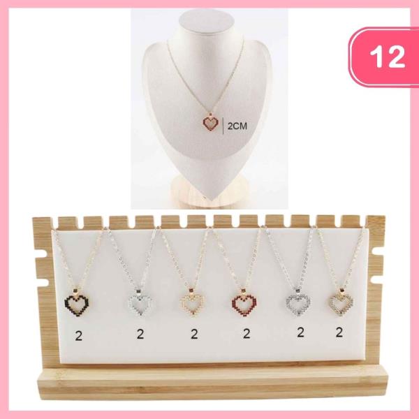 RHINESTONE HEART PENDANT NECKLACE (12 UNITS)