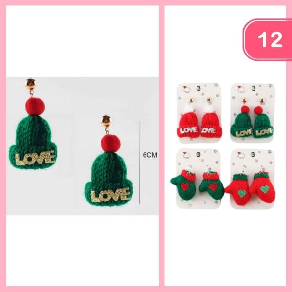 CUTE GLOVES AND BEANIE DANGLE EARRING (12 UNITS)