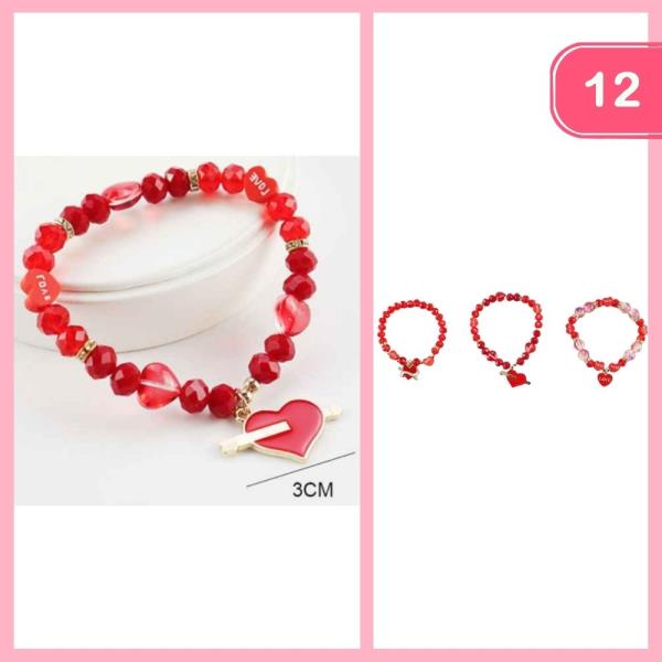 BEADED HEART CHARM BRACELET (12 UNITS)