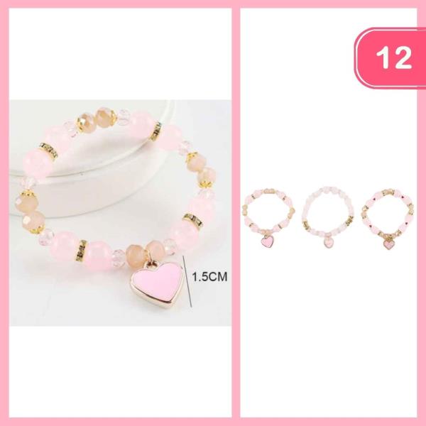 BEADED HEART CHARM BRACELET (12 UNITS)
