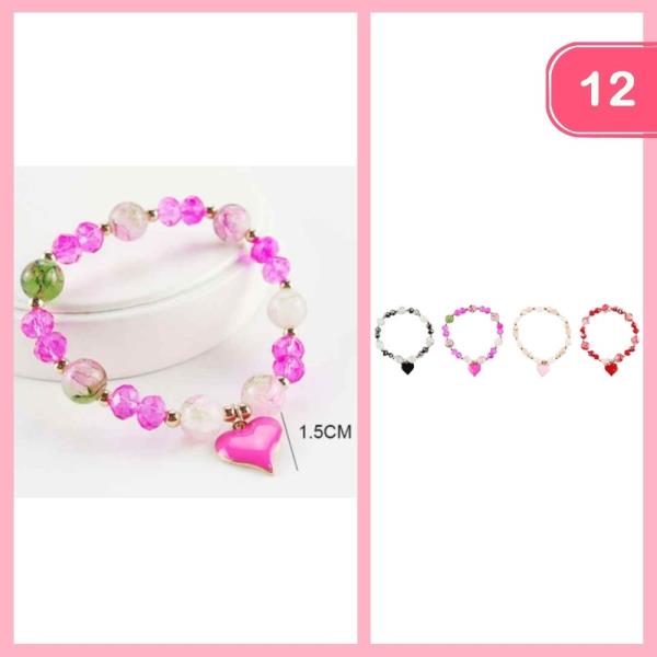 BEADED HEART CHARM BRACELET (12 UNITS)