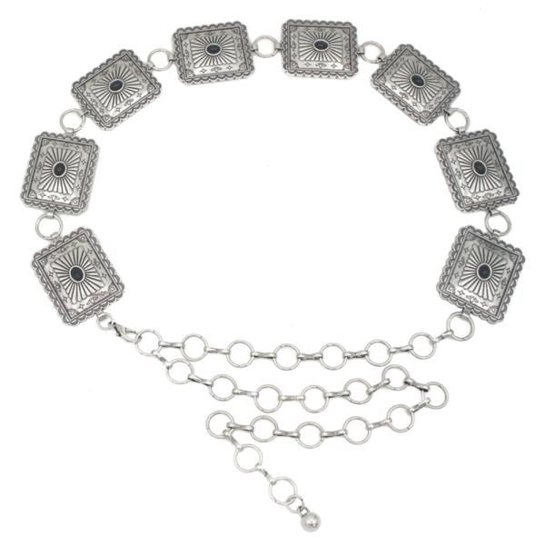 RECTANGLE RIBBED BEAM CONCHO CHAIN BELT