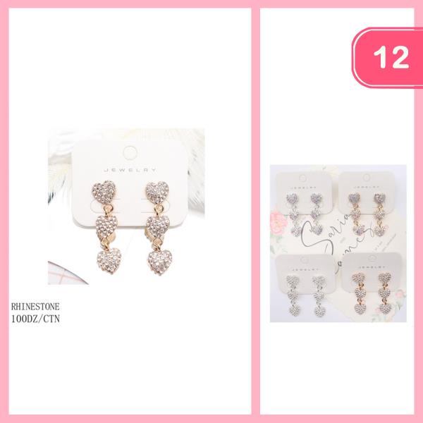 RHINESTONE HEART DANGLE EARRING (12 UNITS)
