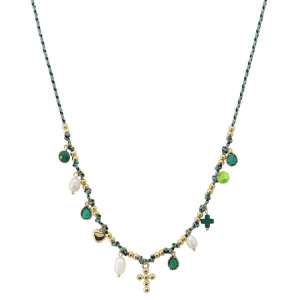 CROSS HEART MULTI CHARM BEADED NECKLACE