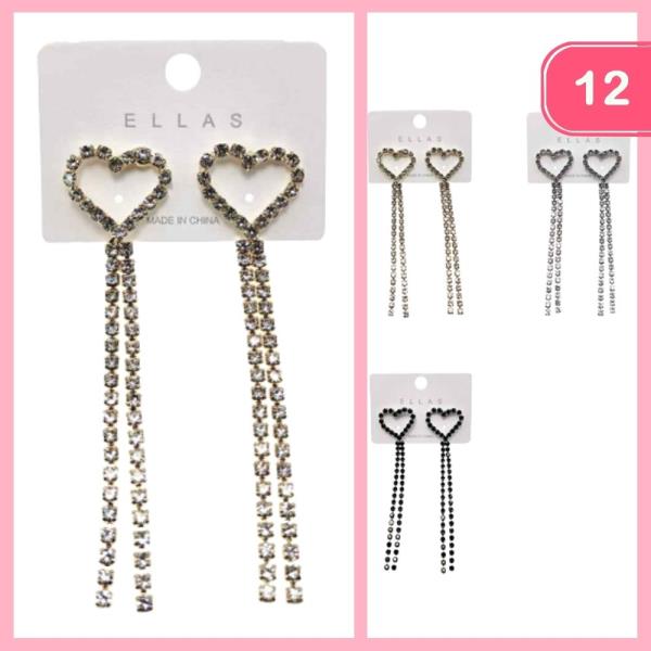 HEART RHINESTONE TASSEL EARRING (12 UNITS)