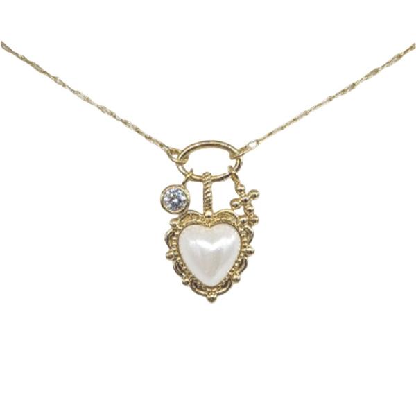 18K BRASS HEART AND CROSS CHARM NECKLACE