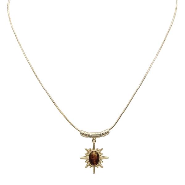 18K BRASS OVAL STONE SUN PDT NECKLACE