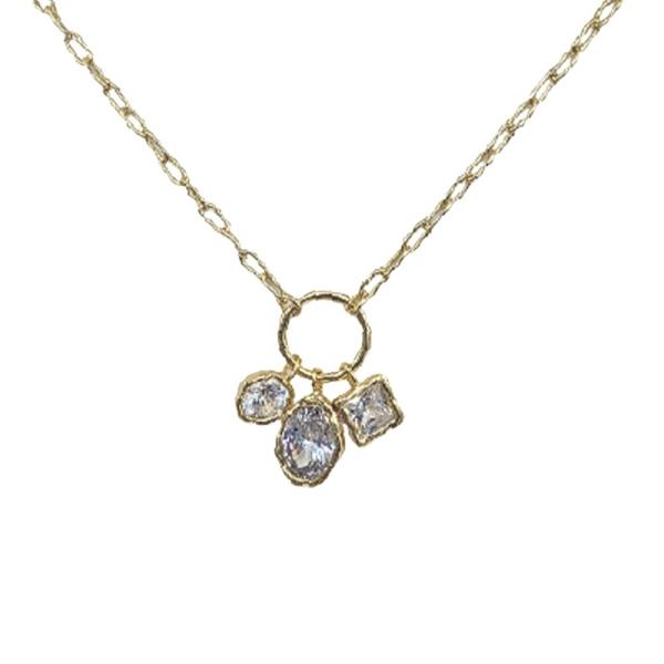 18K BRASS OVAL RECTANGLE CZ PENDANT NECKLACE