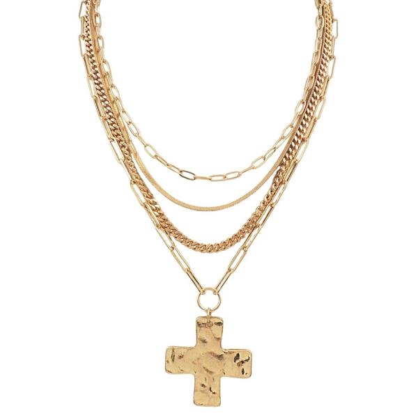 METAL LAYERED CROSS PENDANT NECKLACE