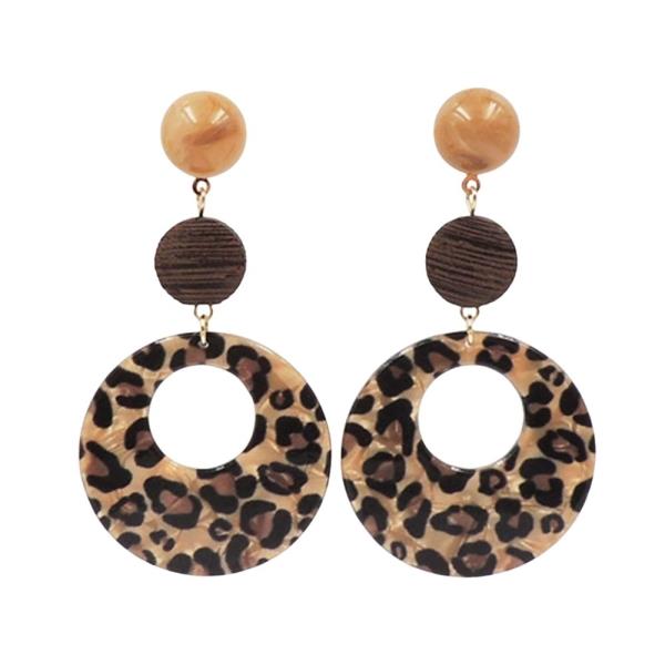LEOPARD RESIN ROUND DROP EARRING
