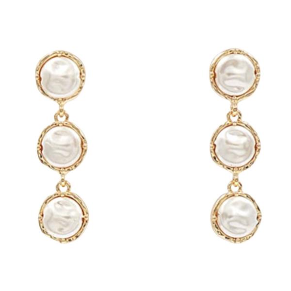 TRIPLE ROUND PEARL DROP EARRING