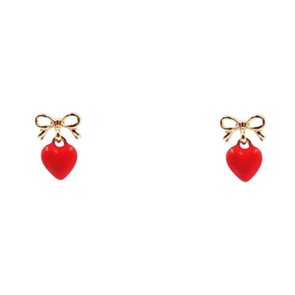 BOW HEART DROP STUD DANGLE EARRING