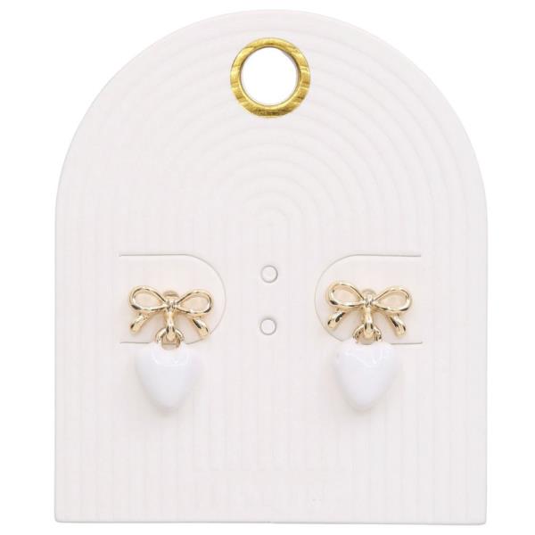 BOW HEART DROP STUD DANGLE EARRING