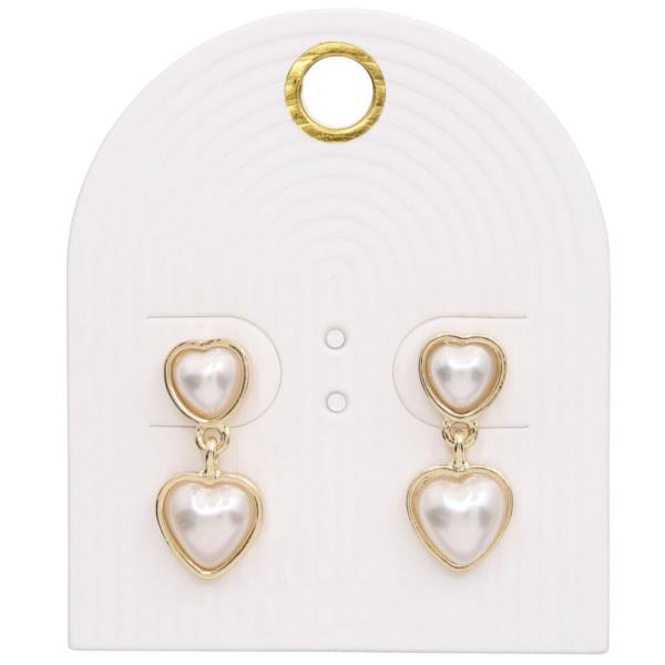 DOUBLE PEARL HEART LINK DANGLE EARRING