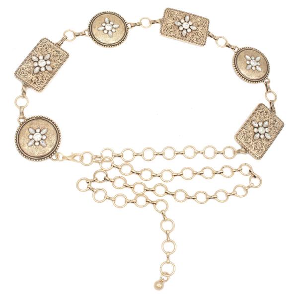 PLUS SW SWIRL RS CIRCLE RECTANGLE CONCHO CHAIN BELT