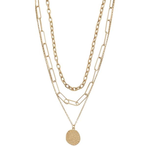 MEDALLION OVAL LINK CHAIN LAYERED METAL NECKLACE