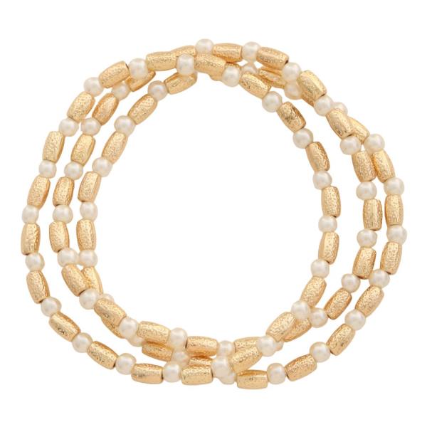 PEARL METAL BEAD BRACELET SET
