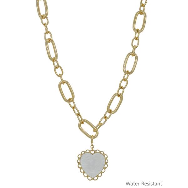 CHUNKY OVAL LINK CHAIN MOTHER OF PEARL NECKLACE