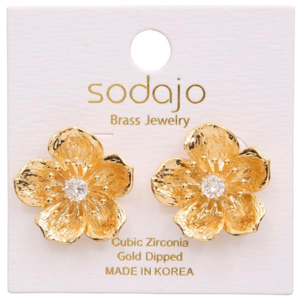 SODAJO FLOWER CZ CENTER GOLD DIPPED EARRING