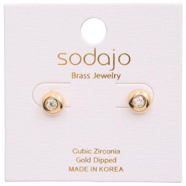 SODAJO ROUND METAL CZ GOLD DIPPED EARRING