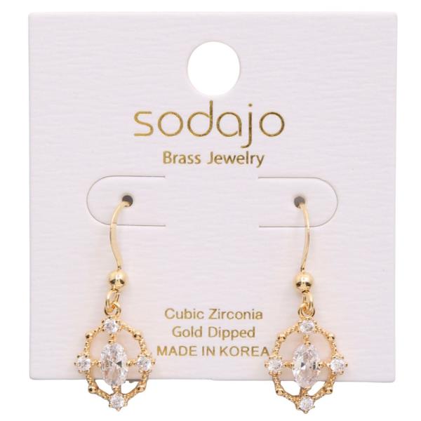 SODAJO CZ OVAL METAL DANGLE GOLD DIPPED EARRING