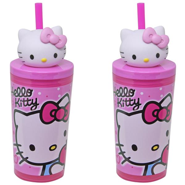 HELLO KITTY 12OZ STRAW TUMBLER W MOLDED HEAD TOPPER